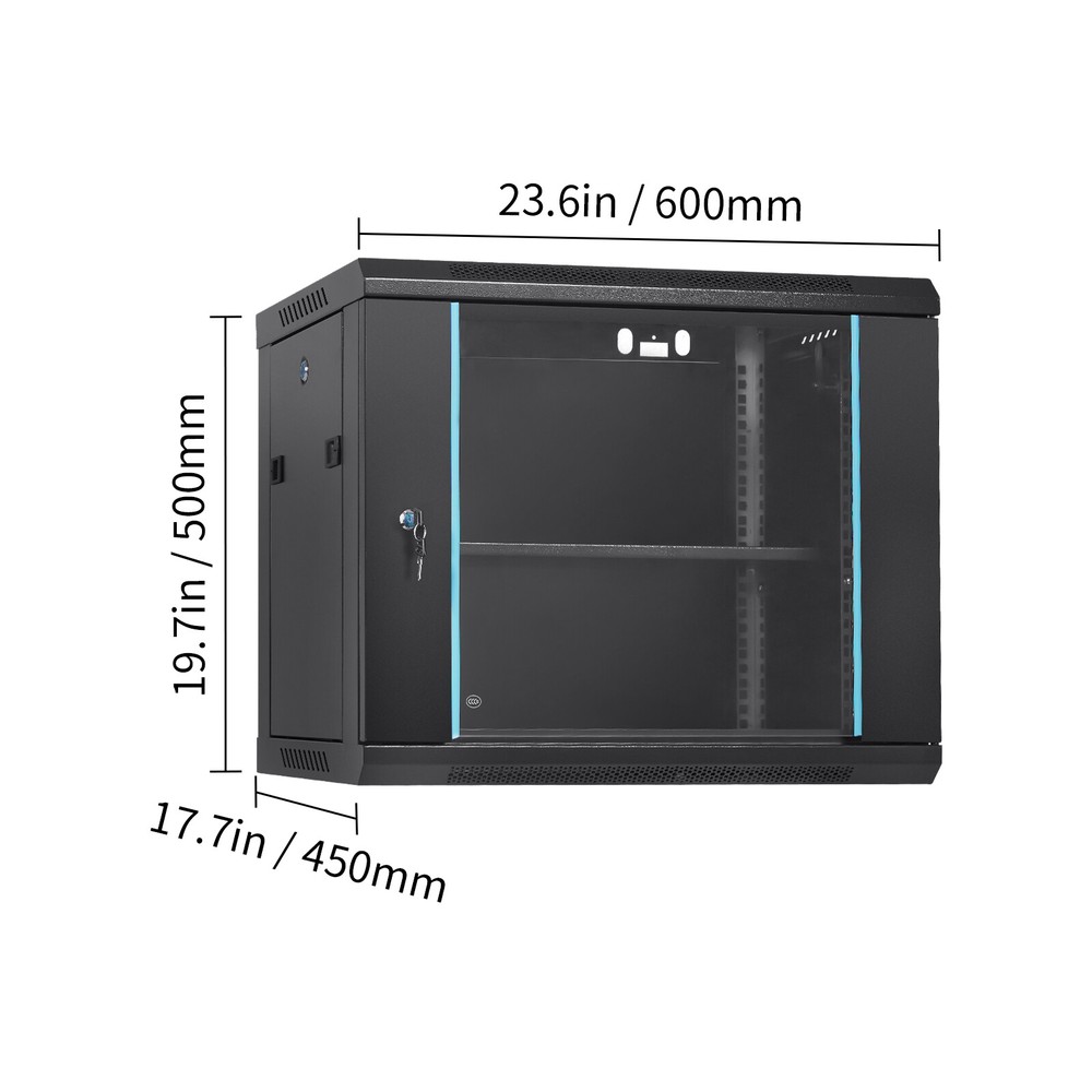 VEVOR 9U Wall Mount Network Server Rack Cabinet Enclosure 15.5'' Deep Door Lock