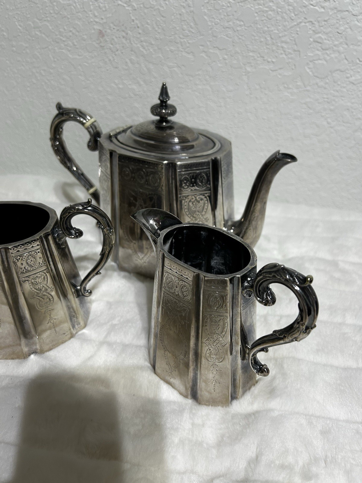 Vintage Walker & Hall Silver Plated 3-Piece Tea Set Teapot Milk Jug Sugar Bowl