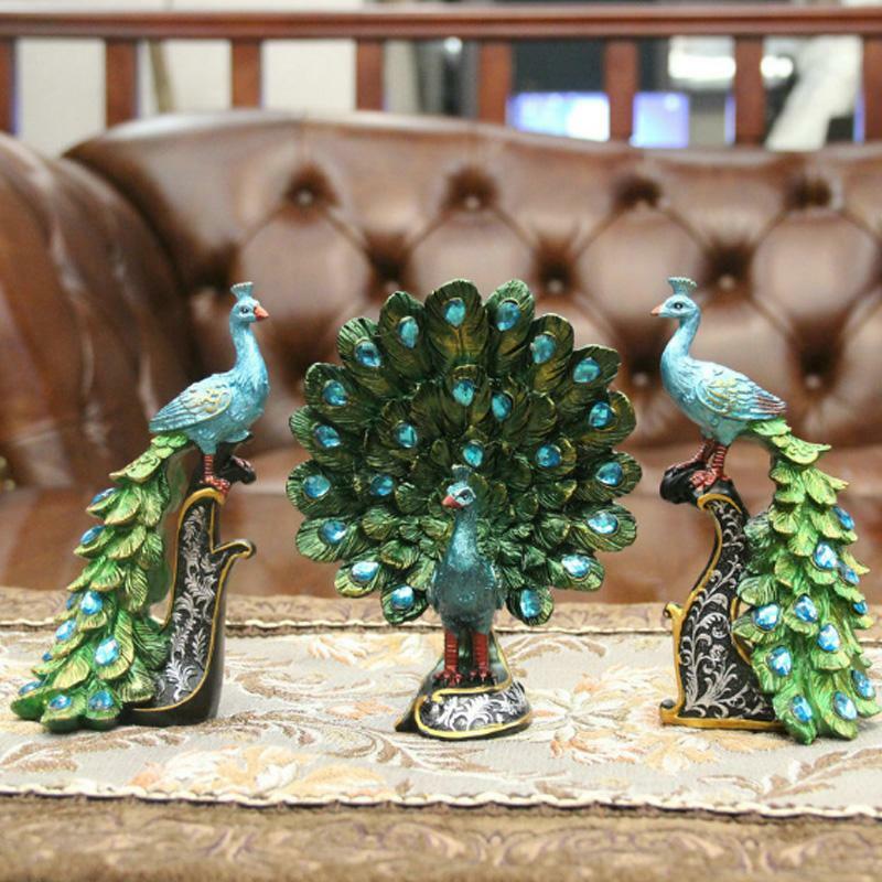 Small Peacock Resin Crafts Store Wedding Birthday Gift Figurine Home Art Decor
