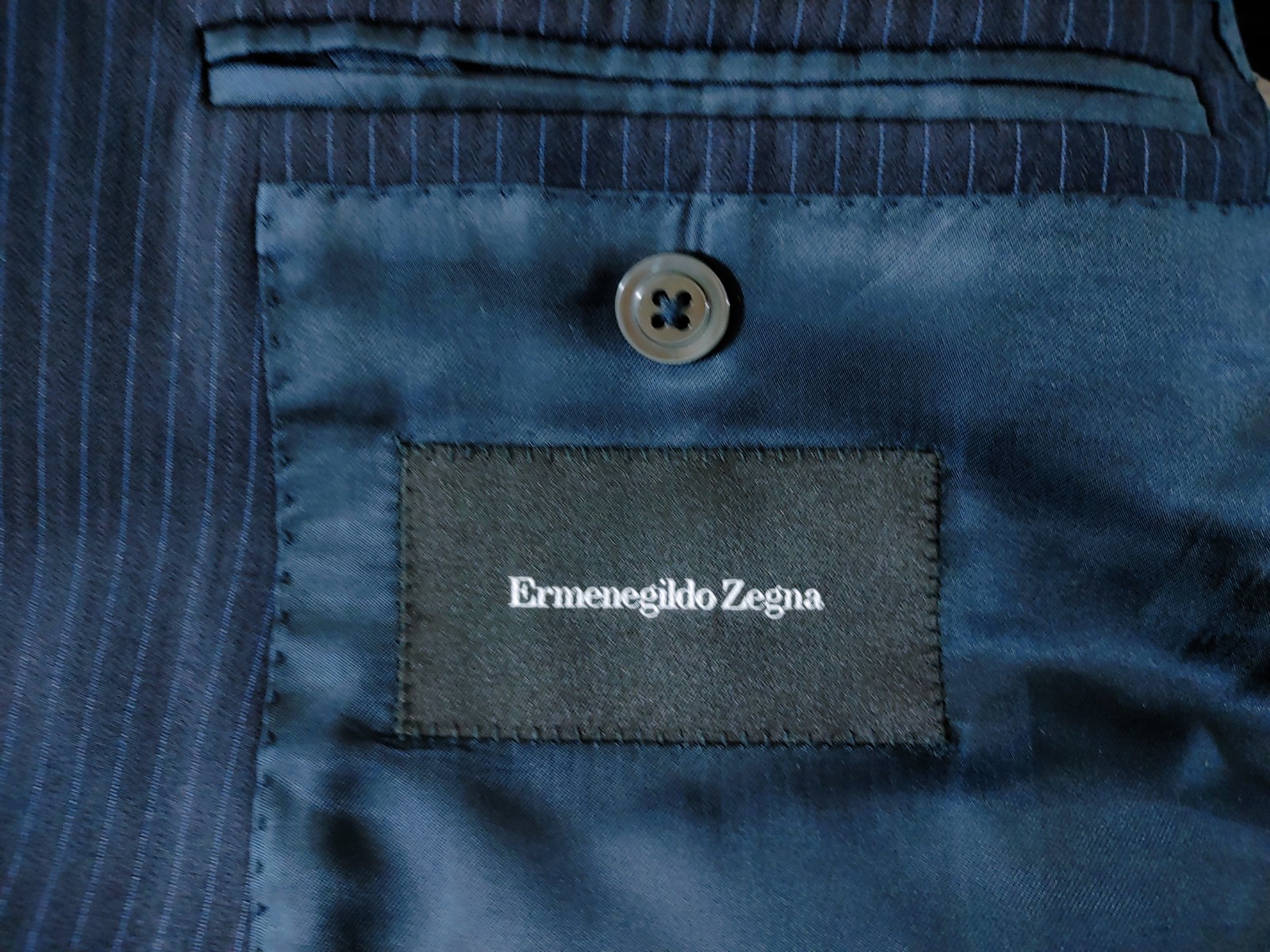 Ermenegildo Zegna Suit Jacket 42/44R Navy Blue Wool Pinstripe Italy Working Cuff