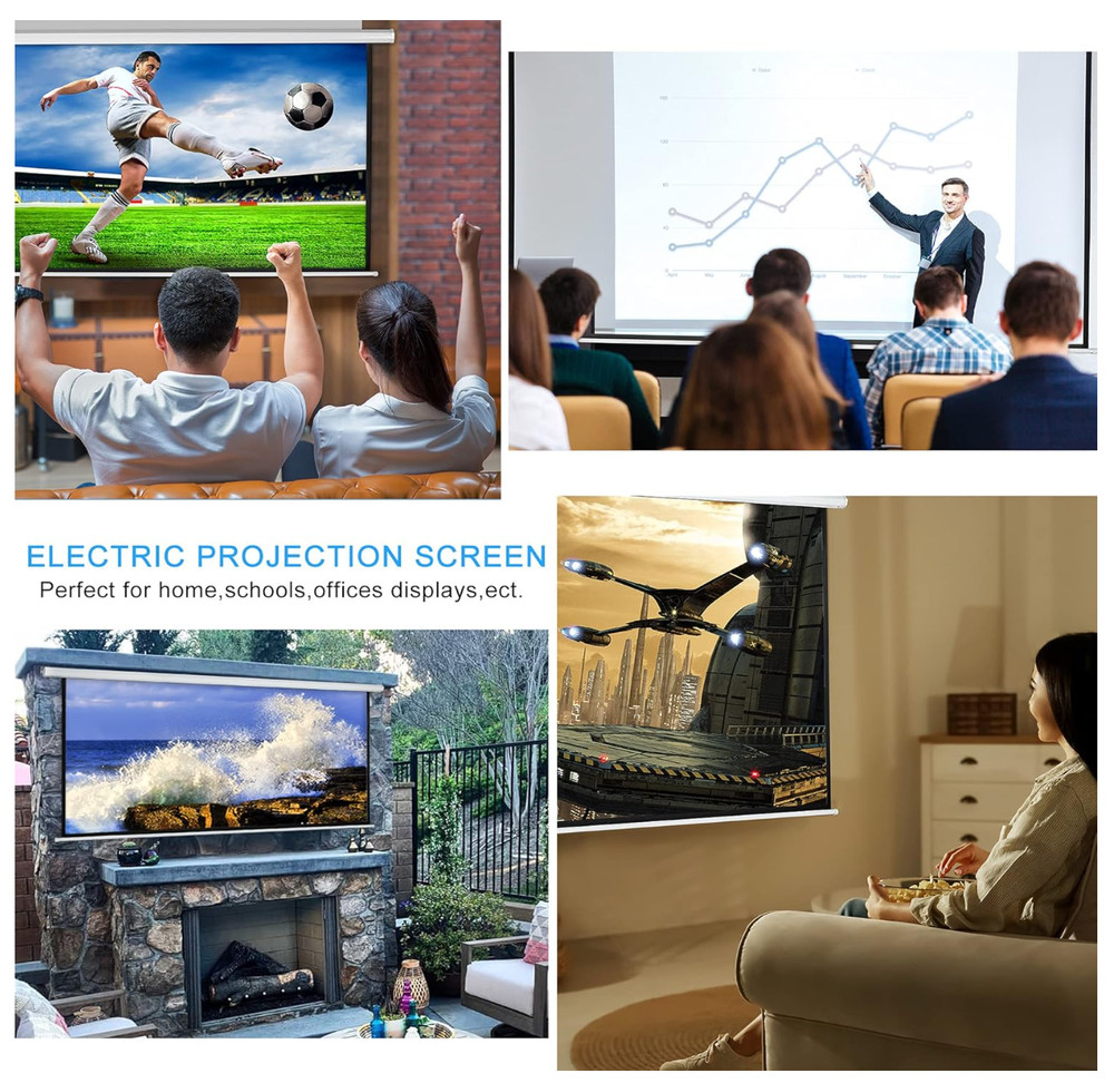 120" Motorized Projector Screen Electric Diagonal Automatic Projection 4:3 HD
