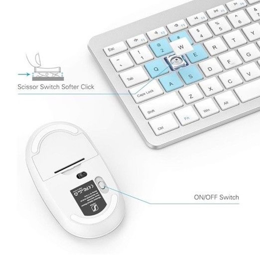 Wireless Keyboard and Mouse Combo - Full Size Slim Thin Wireless Keyboard Mouse