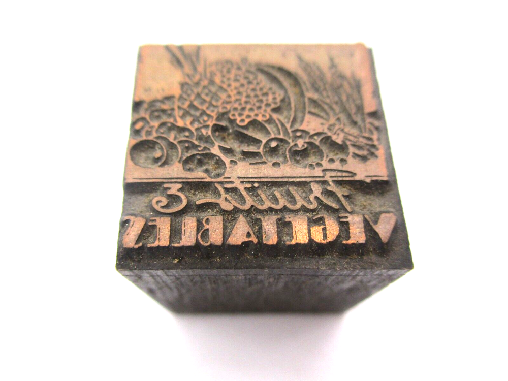 Vintage Printing Letterpress Printers Block Fruit & Vegetables