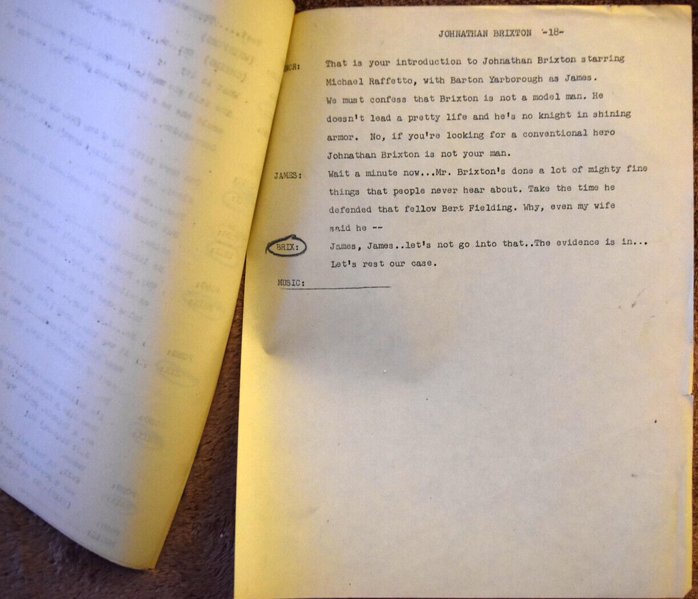1944 Michael Raffetto " Johnathan Brixton " Complete Original Audition Script