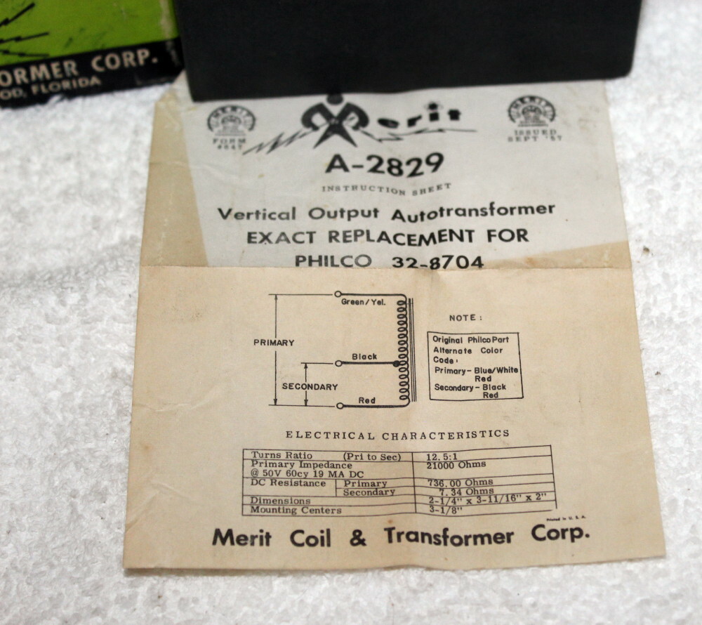 Vintage Merit A-2829 Vertical Audio Output Transformer ~ NIB
