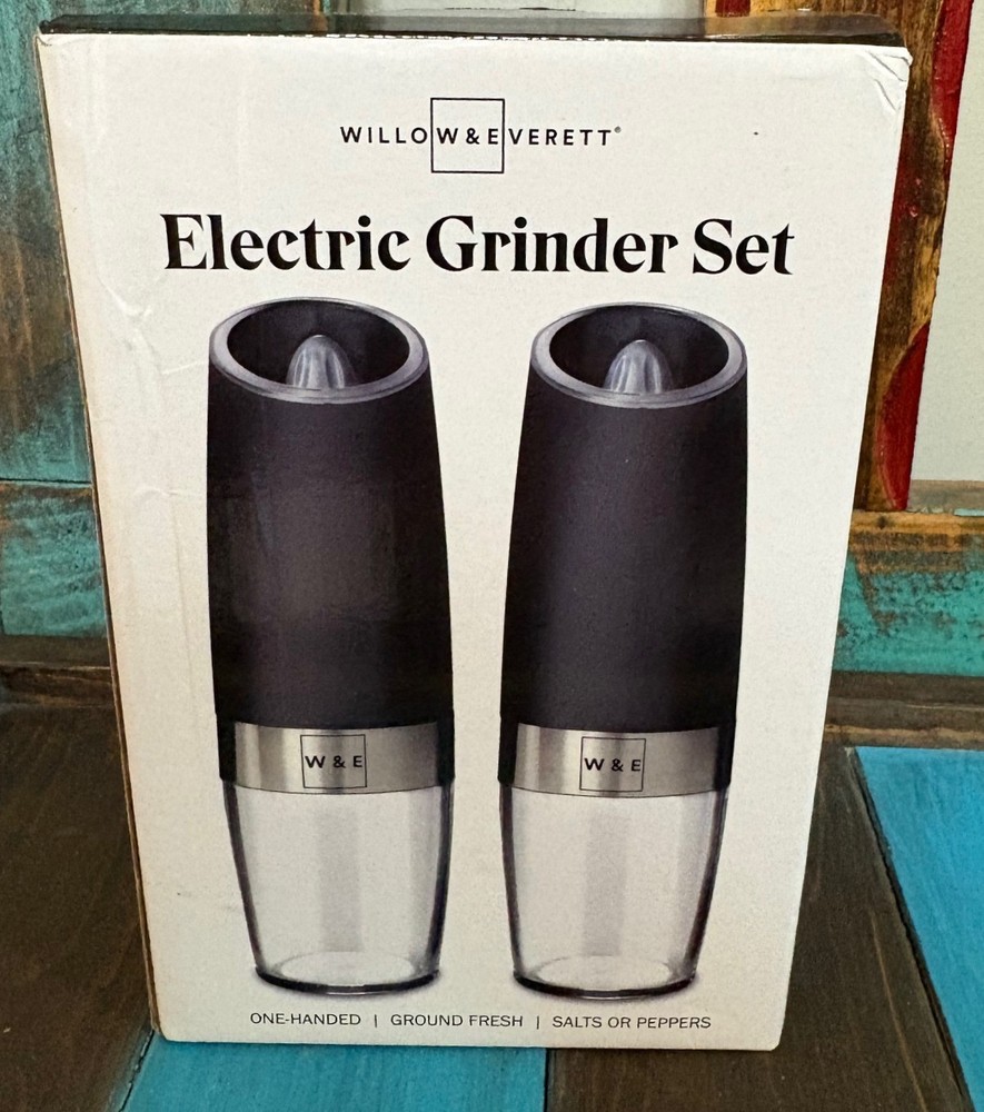 NEW Willow Everett Salt Pepper Grinder Set Stainless Steel Gravity-activated