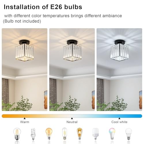 Square Crystal Semi Flush Mount Ceiling Light, 5.1 Inch 2 Pack Square-Black