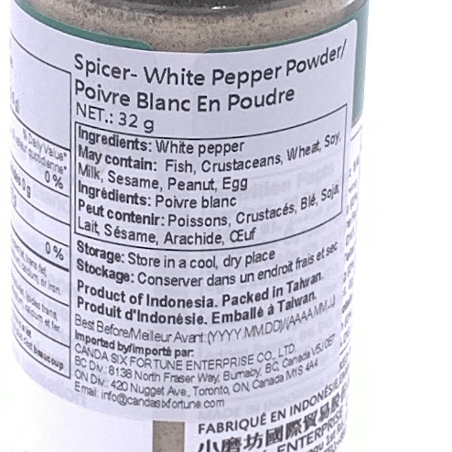Spicer - White Pepper Powder 1.13oz/(32g)小磨坊冷研白胡椒粉