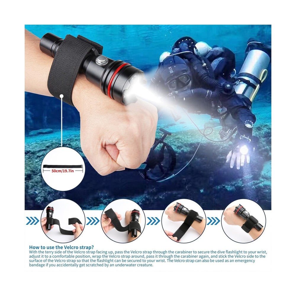 Diving Flashlight, 2000Lumens Dive Light,100m Underwater Flashlight,Dive Ligh...