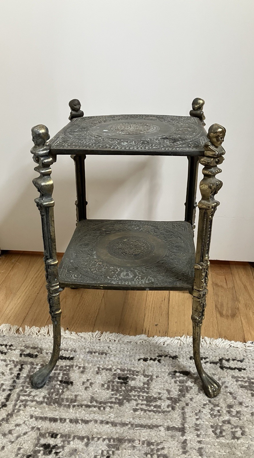 Antique Victorian Cast Iron Plant Stand 2-Tier Side Table