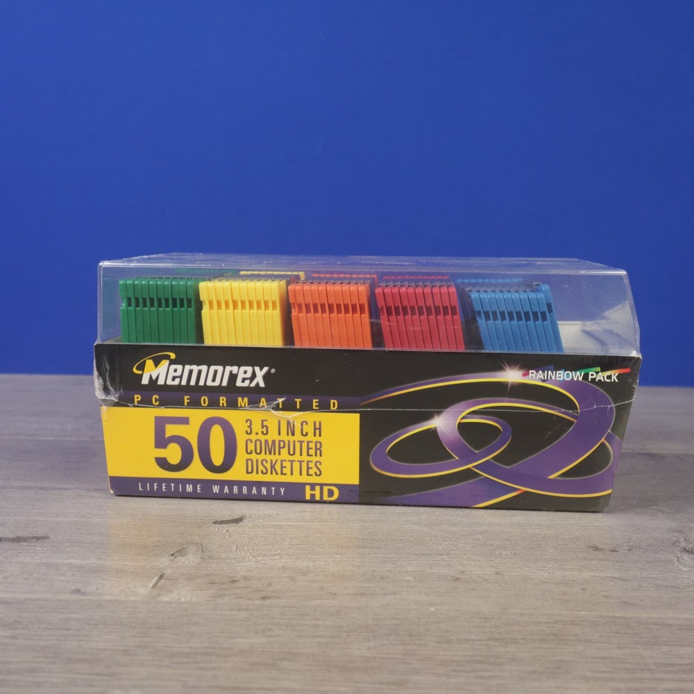 50 Memorex PC Formatted 3.5 Inch Computer Diskettes Plastic Case Floppy Disks HD