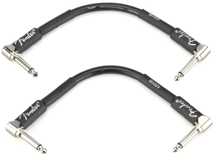 Fender Professional Series Angled to Angled Patch Cable - 6 inch Black (2-pack)