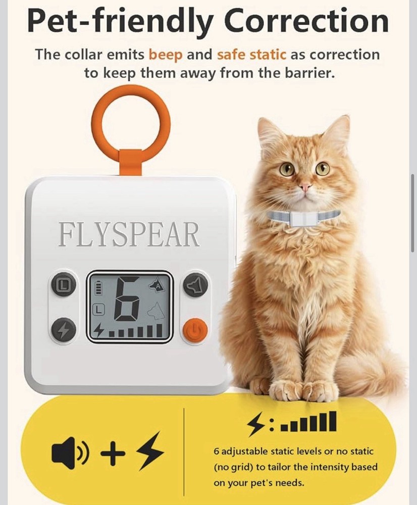 Wireless Cat Barrier Rechargeable Indoor 7 ft Adjustable Range Radius FLYSPEAR