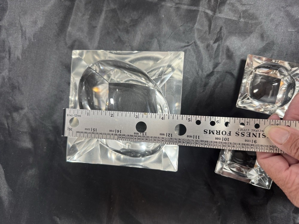 3- SQUARE CLEAR ASHTRAYS MCM 1 LARGE 2 SMALL