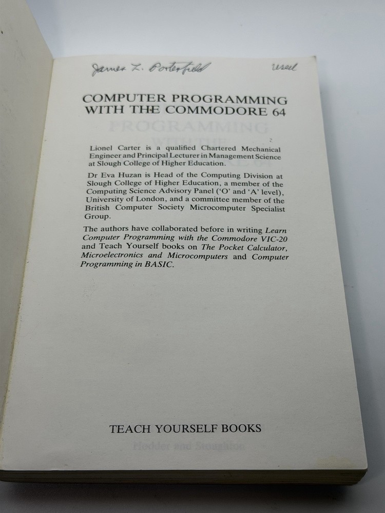 Vintage 1983 Teach Yourself Computer Programming Commodore Carter Huzan
