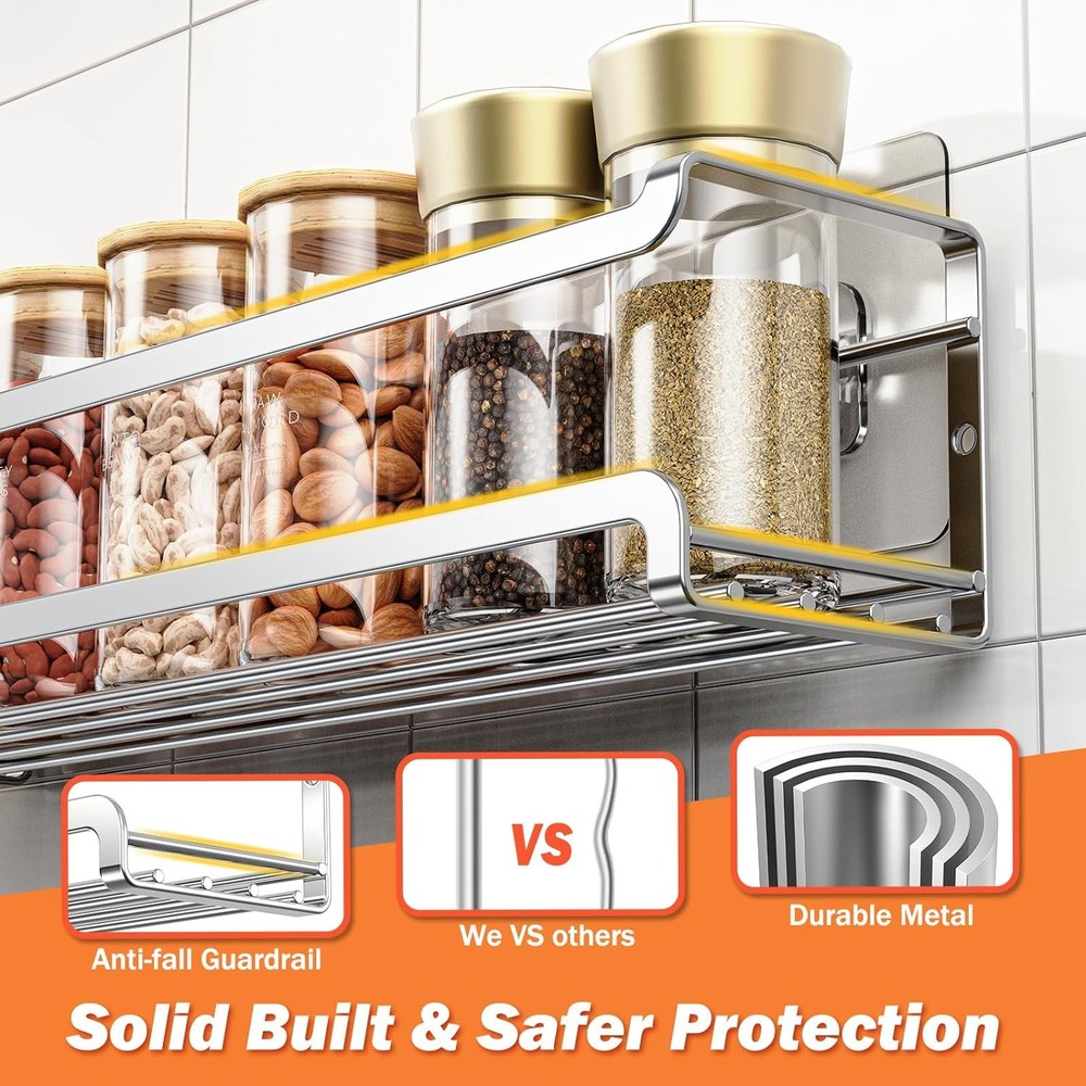 Spice Rack wall mounted 2 Pack, Space-Saving Spice Organizer for Spice Jars and