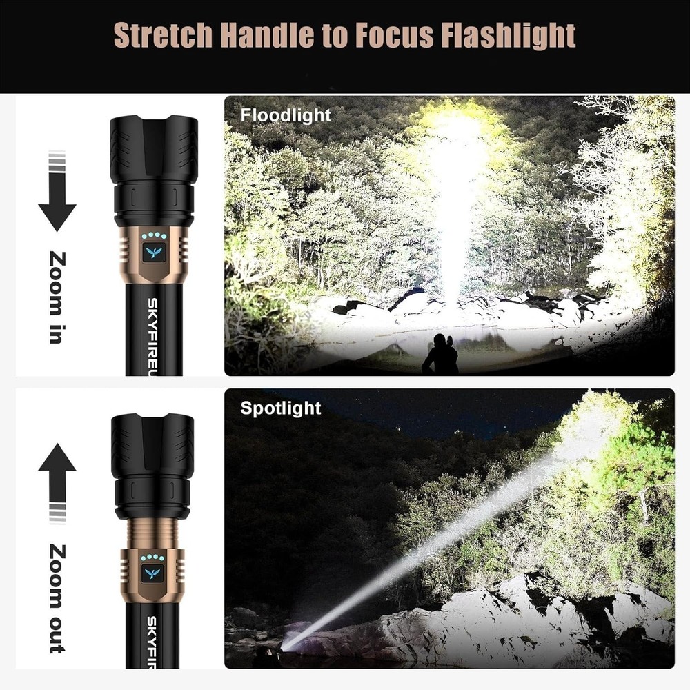 SKYFIRE Rechargeable Flashlight High Lumens, LED Flashlight with Ignition Len...