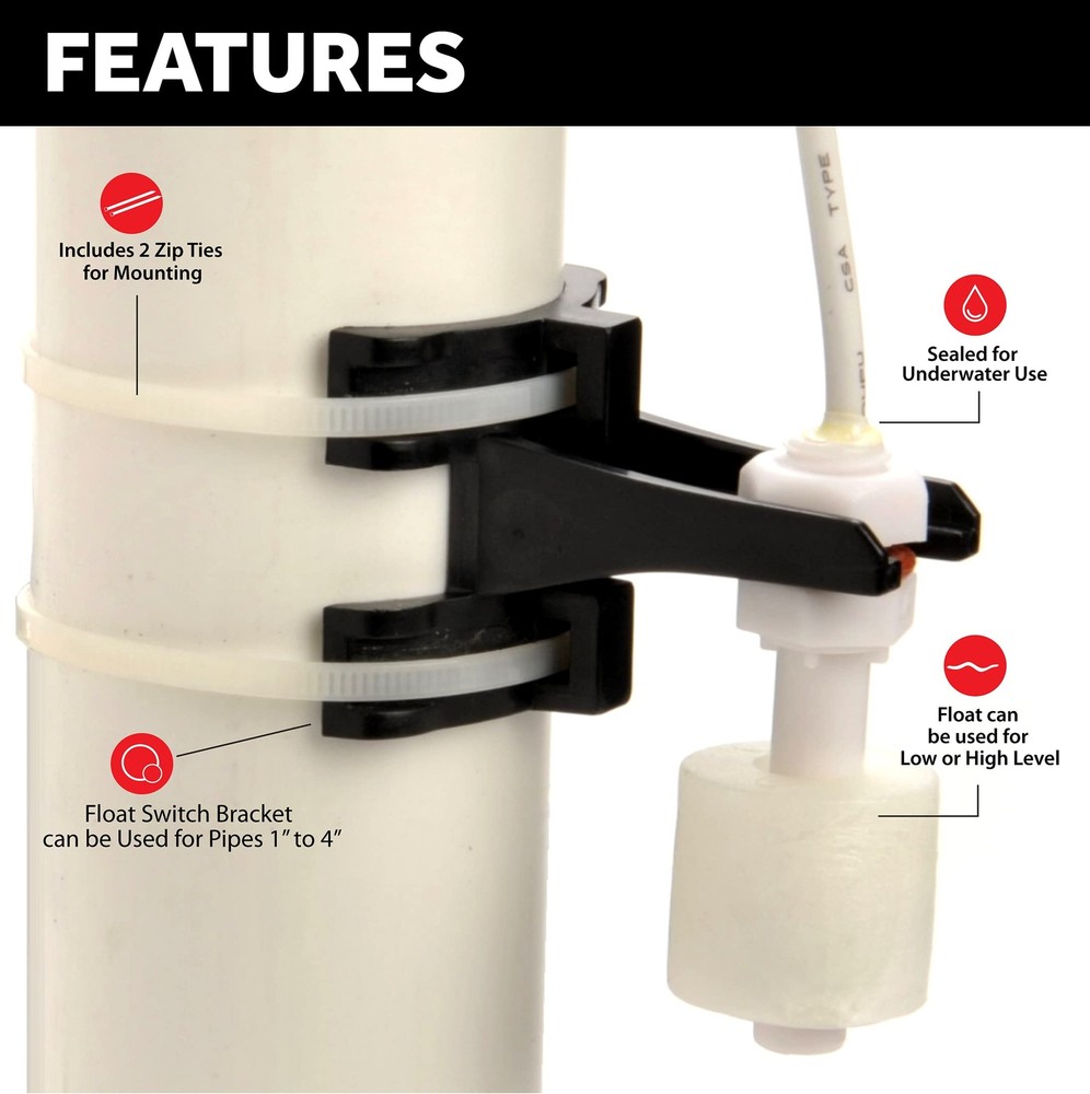 15 Feet Water Level Float Switch with Mounting Bracket