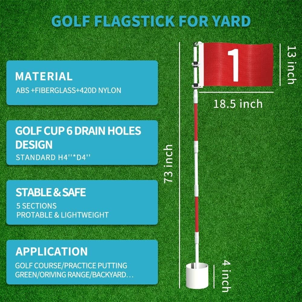 Golf Flagstick 6ft Golf Flag and Cup for Yard Pro Detachable Golf Hole