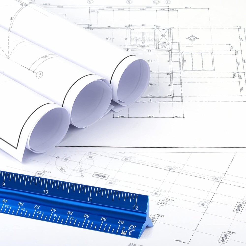 12" Architectural Scale Ruler, Aluminum Scale, Triangular Ruler, Scale Ruler for