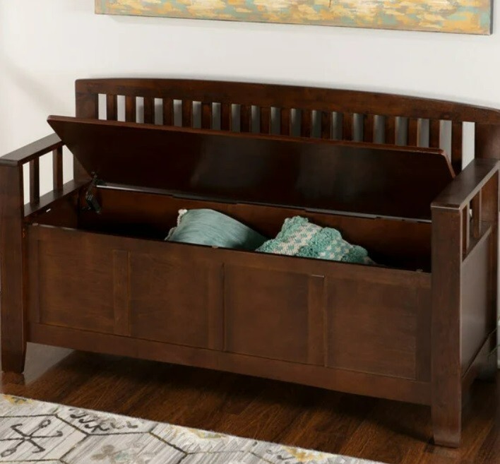 Wood Entryway Storage Bench Seat Furniture Chair Living Room Hinge Flip Top Mud