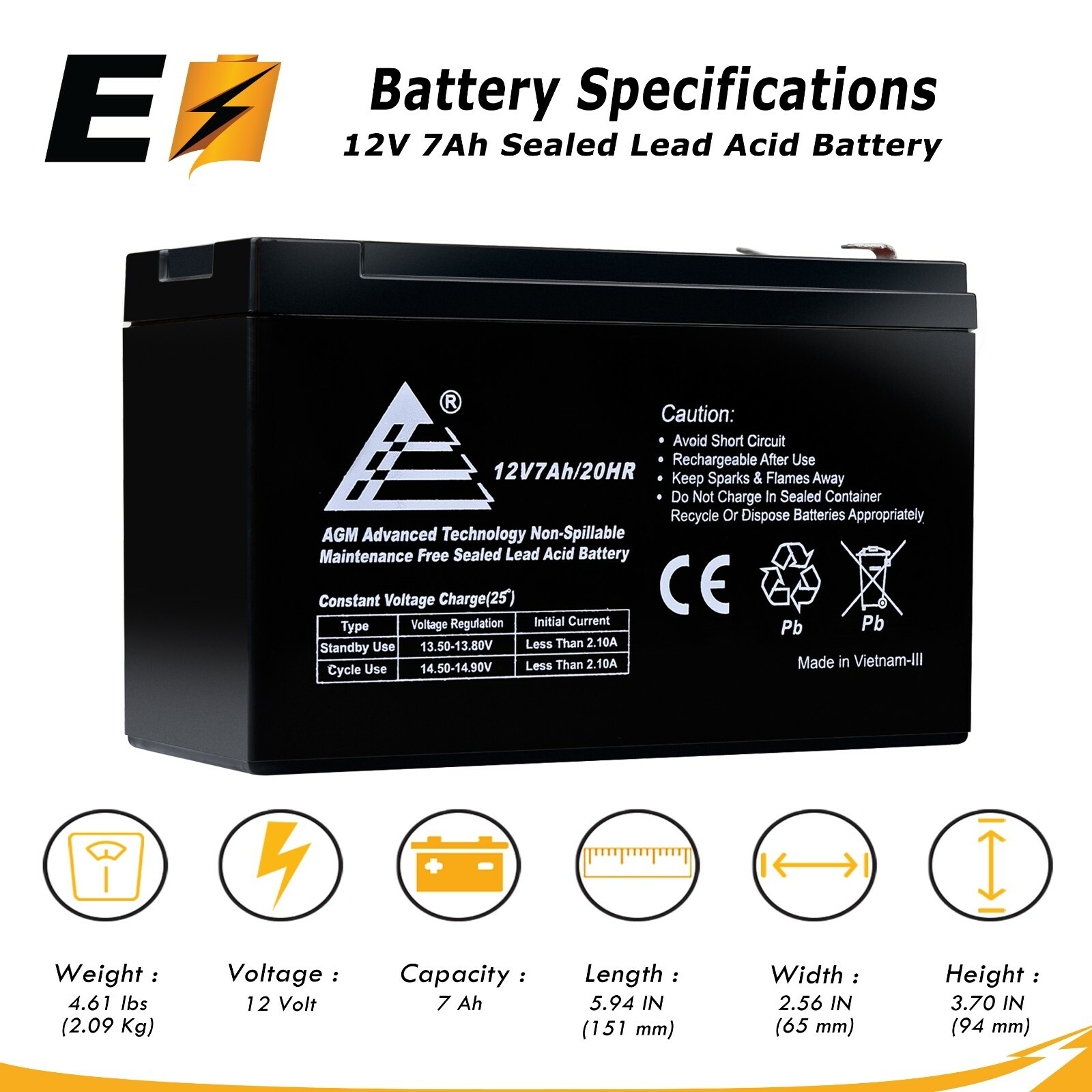 ExpertBattery 12V 7Ah SLA Battery Replaces Enduring 6-FM-7