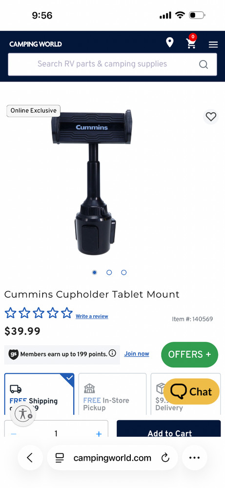 Cummins Cup Holder Tablet Mount CMNCHTBLT - Tablet Dock