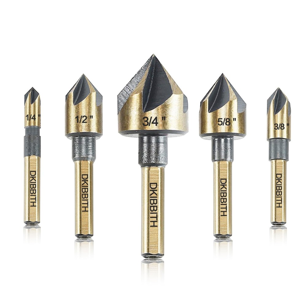 Countersink Drill Bit Set, 5 Pieces 5 Piece Gold