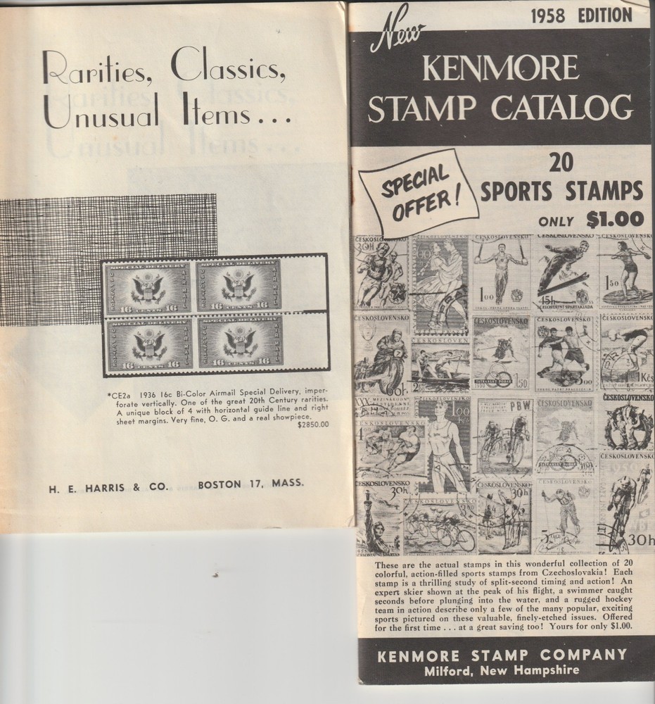 2 1958 Stamps sales Catalogs from Kemore & Harris w/ order blanks