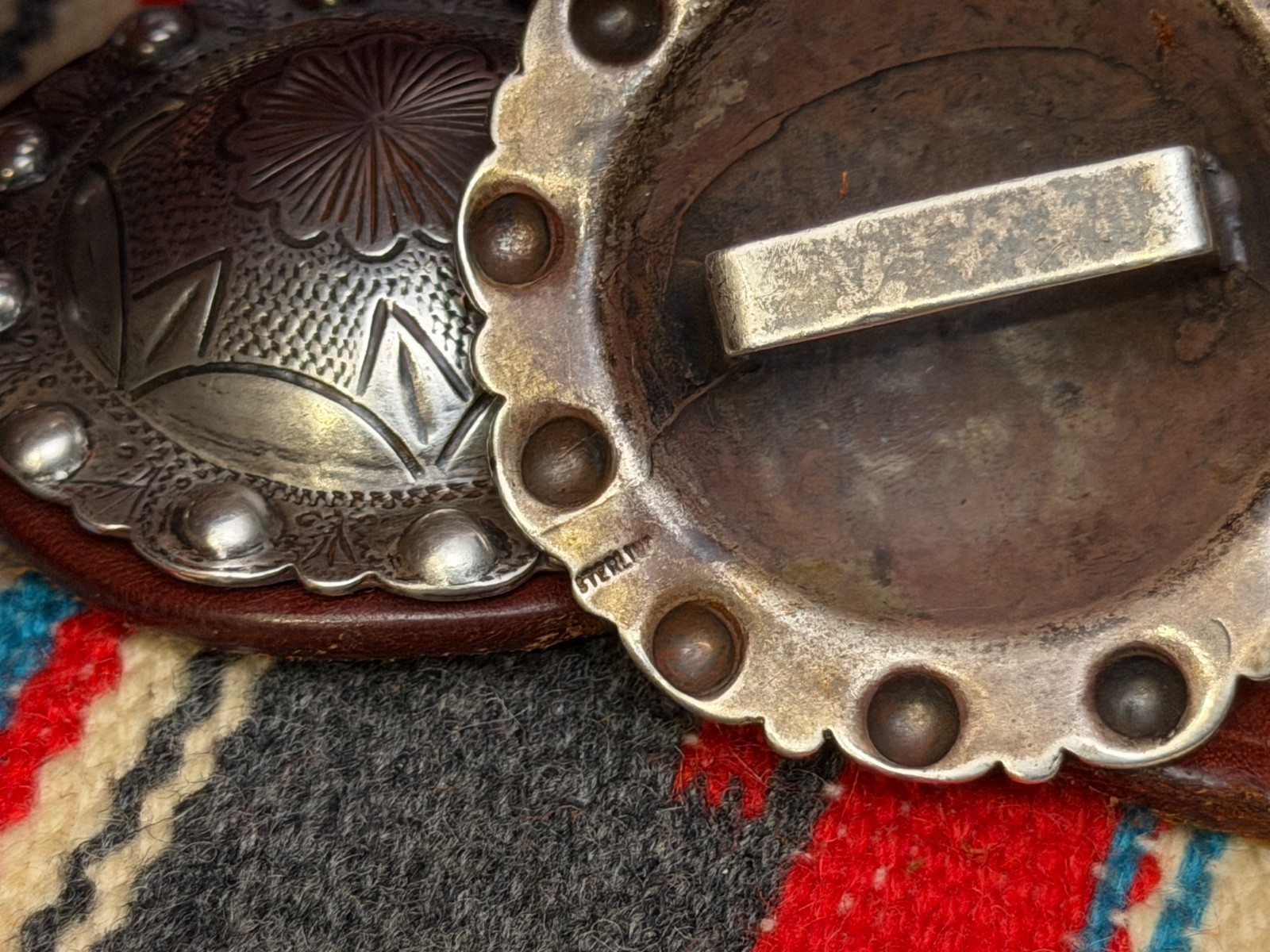 BEAUTIFUL Leather Spur Straps w/ “Sterling” Marked Conchos & “Keyston” Buckles