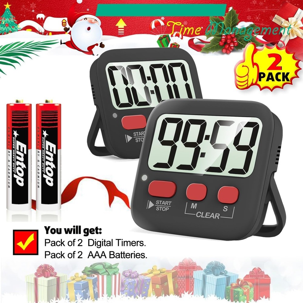 2 Pack Digital Timer for Kids, Magnetic Countdown Kitchen Timers for Cooking,...