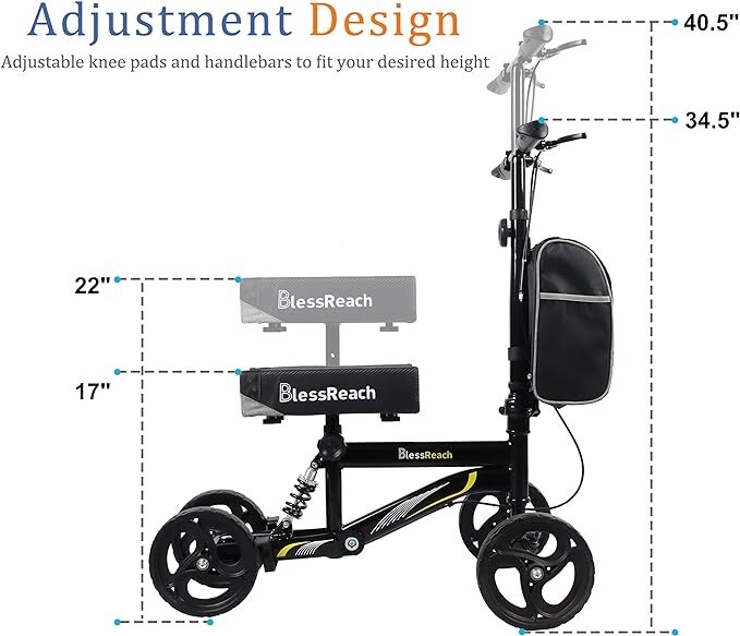 Knee Scooter, Steerable Knee Walker, Foldable Scooters BlessReach BLACK