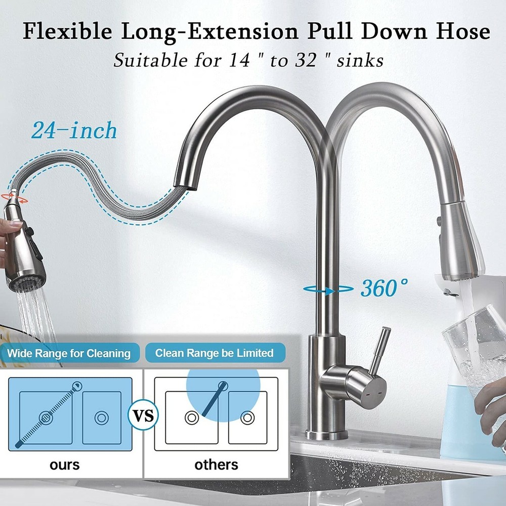 Brushed Nickel Touch sensor Kitchen Sink Faucet Pull Down Sprayer Automatic Taps