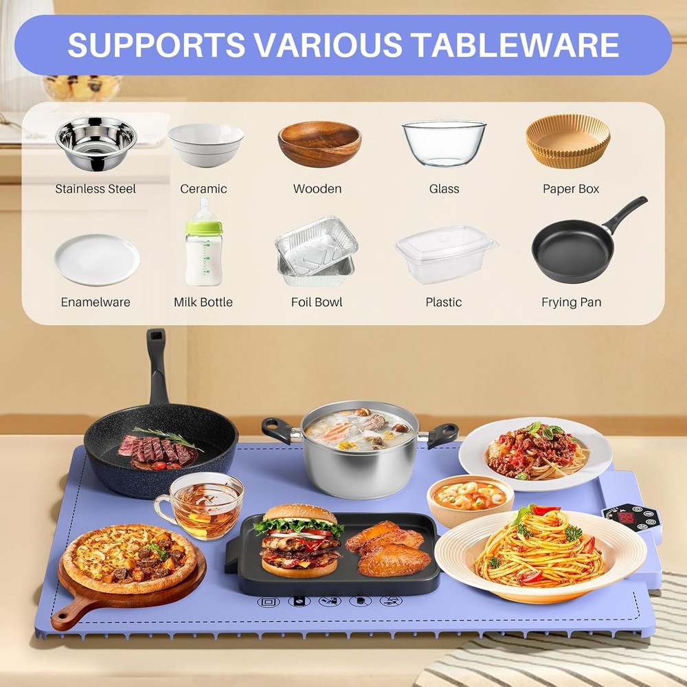 Foldable Food Warming Mat Rollable Buffet Electric Warming Tray Adjustable Temp.