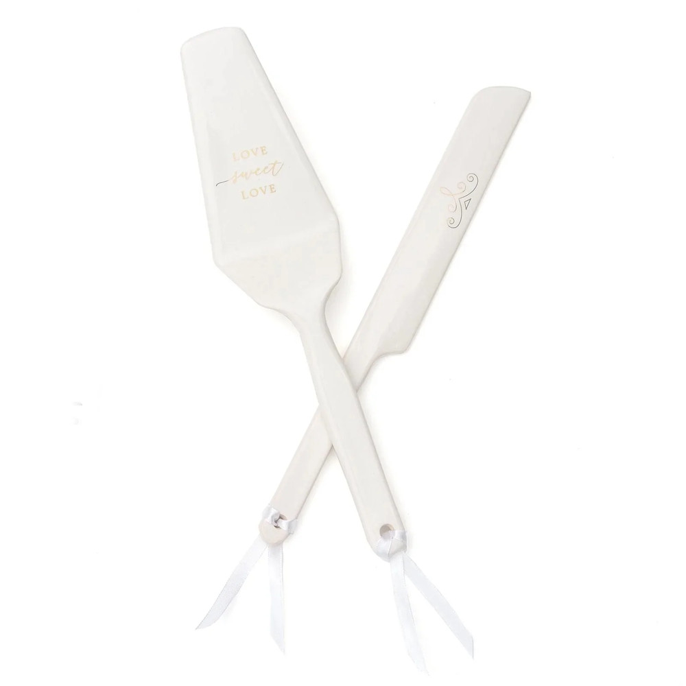 White and Gold Cake Serving Set