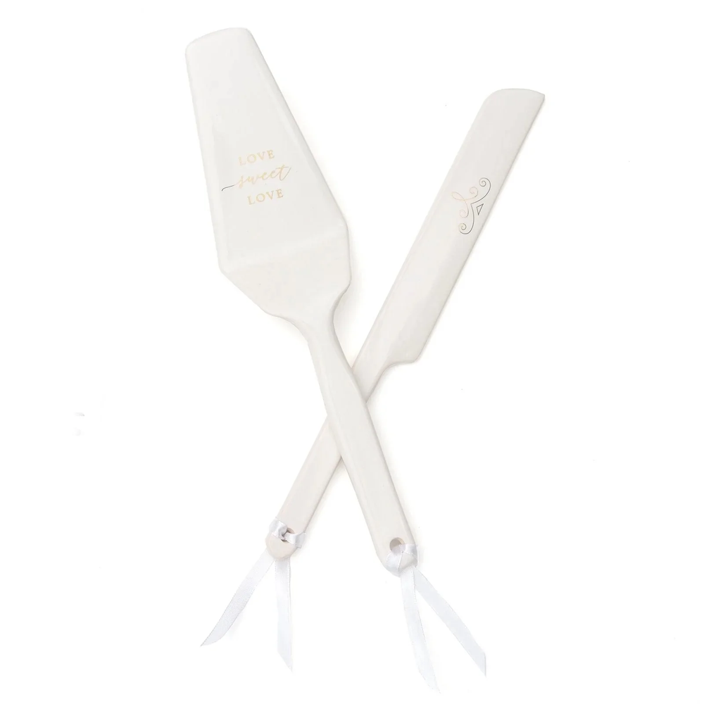 White and Gold Cake Serving Set