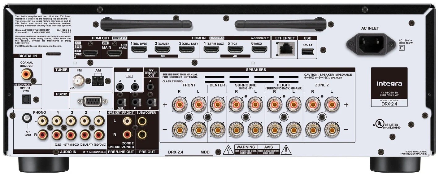 Integra DRX-2.4 7.2 Channel Home Theater Receiver Atmos Wi-Fi Bluetooth