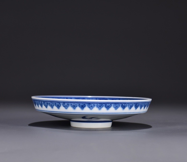 6.3''YongZheng Marked Blue white Porcelain 8 Auspicious Symbol Tray Dish Plate