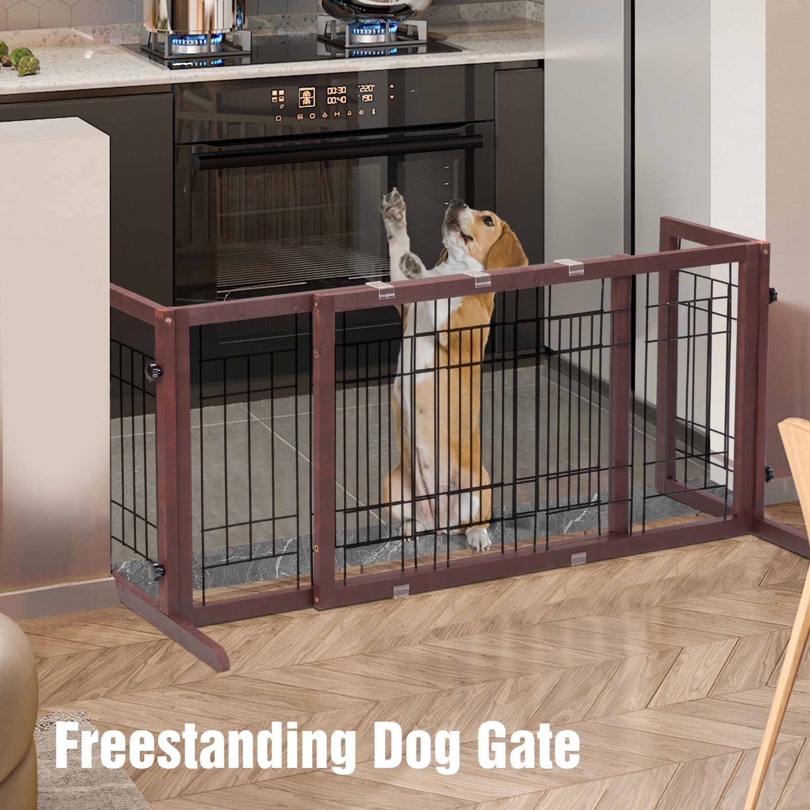 COZIWOW 38"-71" Freestanding Wood Pet Gate Foldable Puppy Fence Dog Gate Doorway