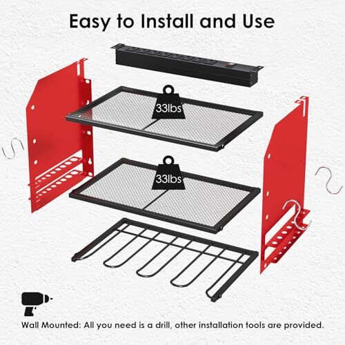 Power Tool Organizer Wall Mount with Charging Station, 4 Drill Holder Built