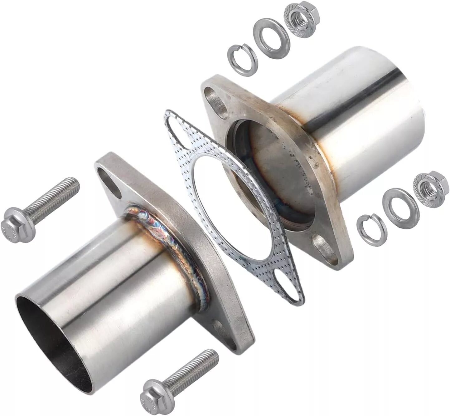 All Out Fab 2.5 inch Exhaust Flange Repair Pipe Kit 2 Bolts & Gasket hardware