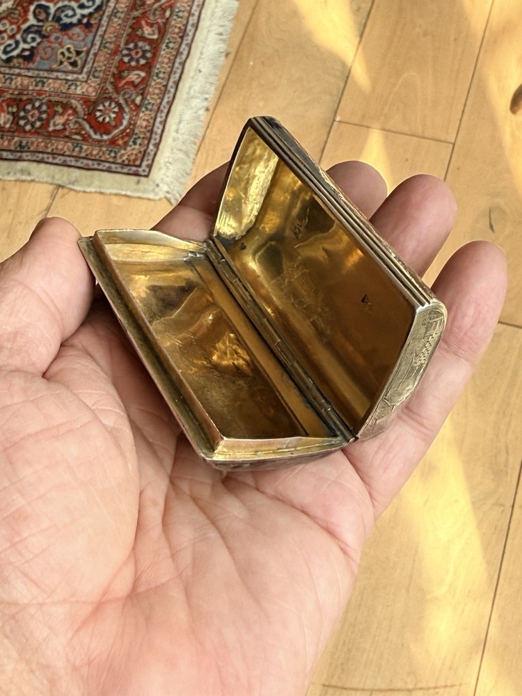 Antique Niello Enamel Solid Silver Snuff Box Angel Bird Dragon Mint Condition