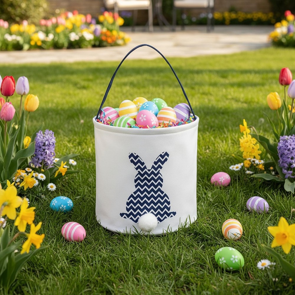 E-FirstFeeling Easter Bunny Basket,Large Canvas Empty Egg Hunt Basket, Bunny ...