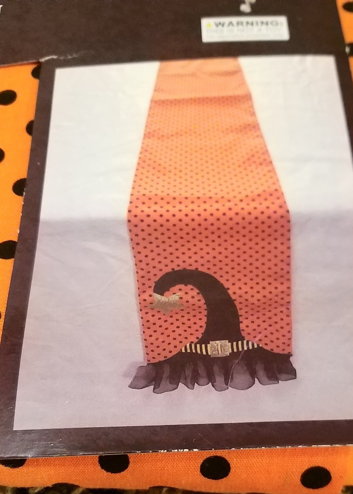 Happy Halloween Table Runner Witch Hat Design (Black and Orange)