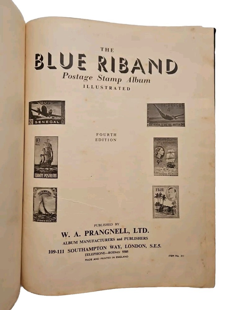 Blue Riband Stamp Album With MAP Book Vintage UNUSED HC Pragnell 4th Ed Illus
