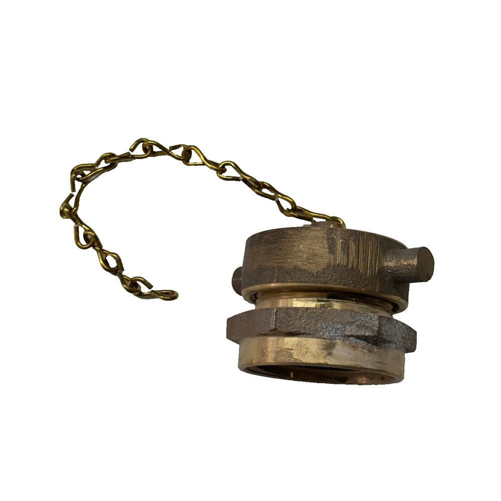 2.5" Brass FDC Set - Fire Hydrant Cap with Chain & Hex Nut Adapter Fitting - New