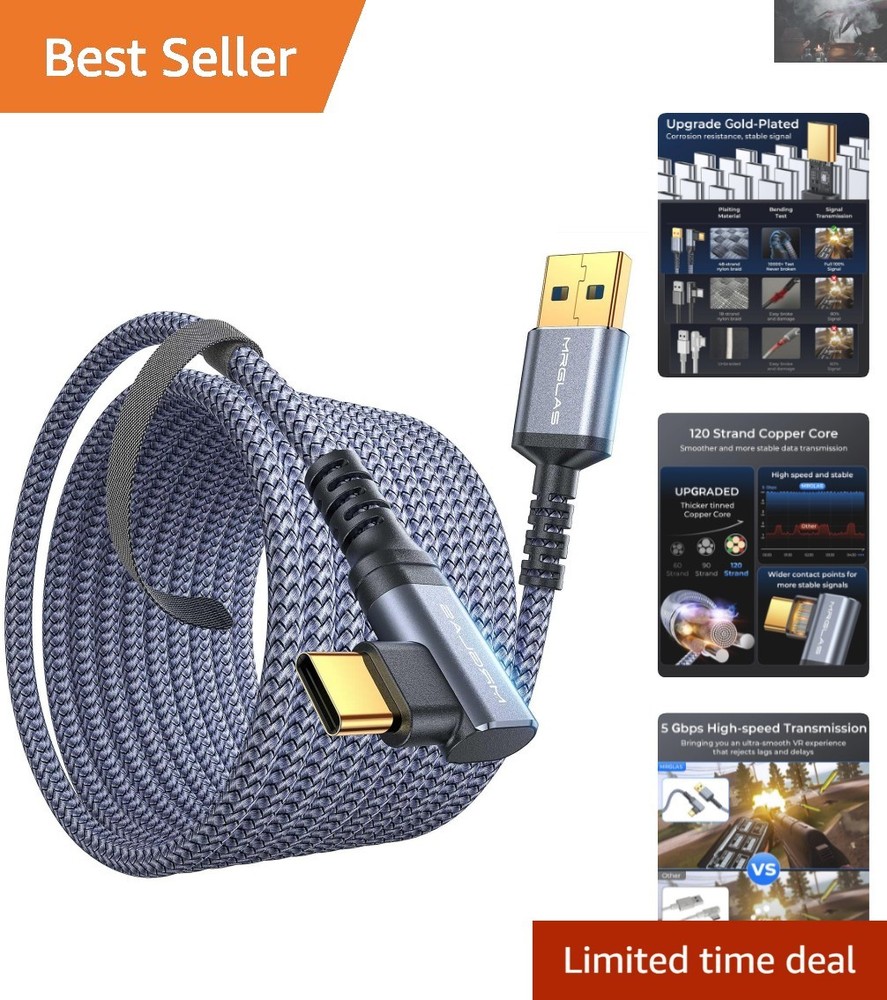 16FT Gold-Plated Link Cable for Oculus Quest 3/2 & PC VR - 5Gbps Fast Transfer