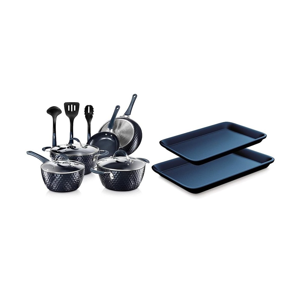 Nutrichef 11 Piece Nonstick Ceramic Cookware Set with Cookie Sheets Fast Ship