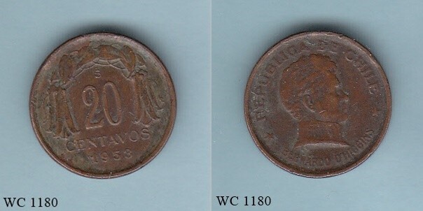 Chile 20 Centavos 1953 So Coin