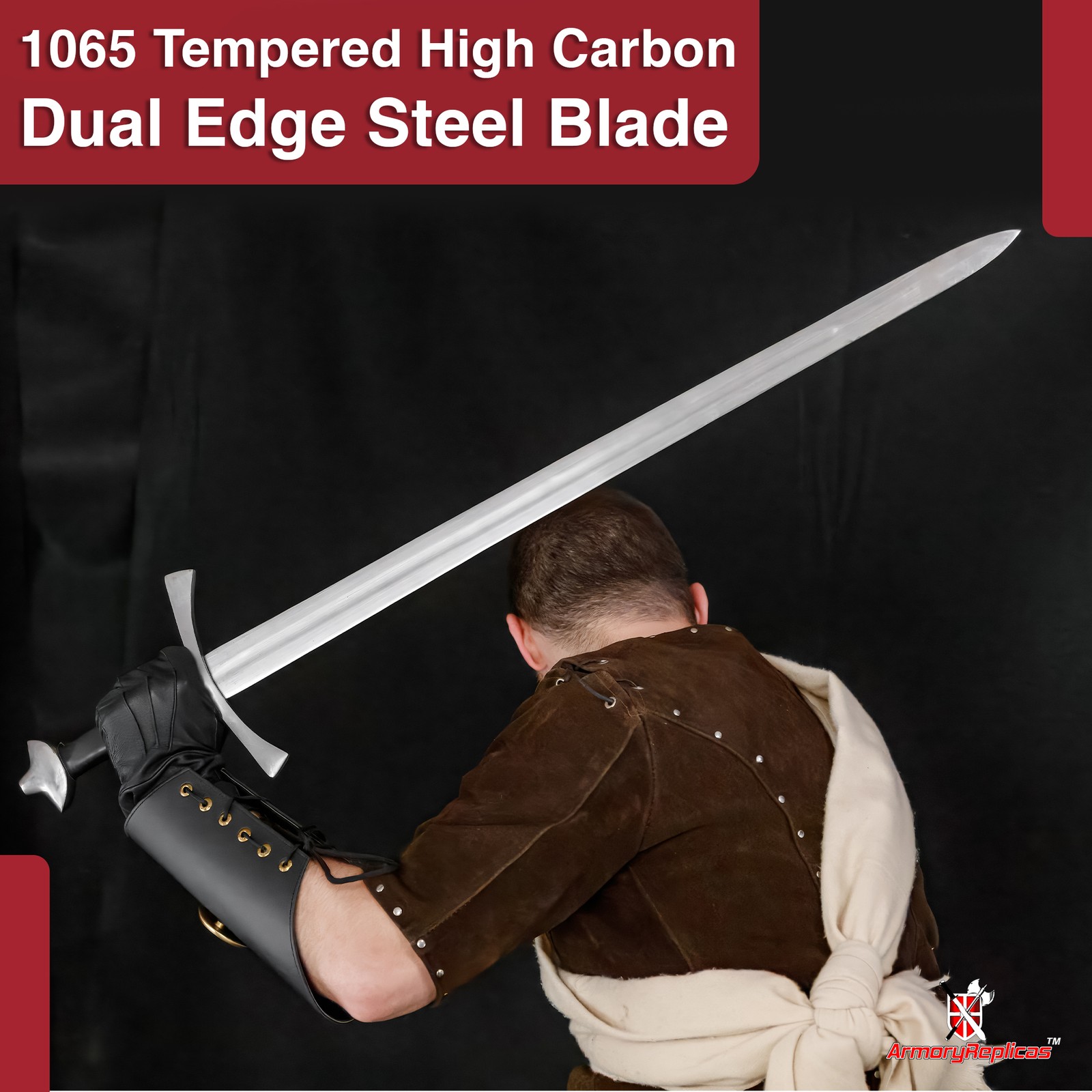 Medieval Arming Long Sword 1065 Steel Full Tang Battle Ready w/ Leather Scabbard